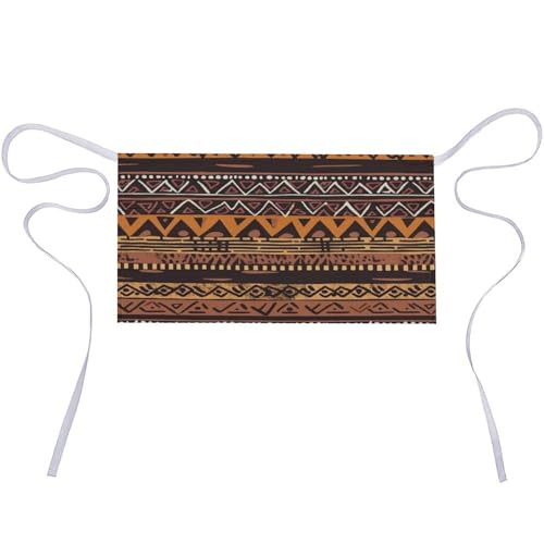YHNNH African Mud Cloth Tribal Server Apron with 3 Pockets, Waterproof Half Apron for Waiters Fashion Bistro Aprons for Restaurant Server Work