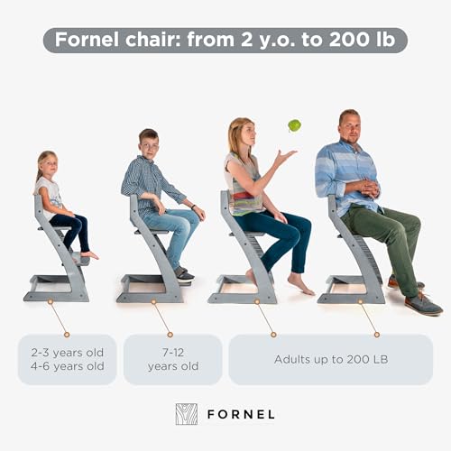 Image of FORNEL Grey Wooden High Chair for Toddlers | The Grow-with-Me Adjustable Chair for Modern Farmhouse & Scandinavian Kitchens | Premium European Style Convertible Seat