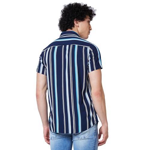 Image of Spykar Men's Regular Fit N /A Half Sleeve Striped Casual Shirts