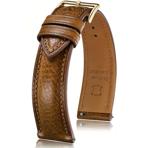 Image of Getalia Italian leather Watch Band Tuscany Natural Vegetable-Tanned Full Grain Genuine Leather,18mm 19mm 20mm 21mm 22mm Quick Release Replacement Watch Straps for Men and Women Thick and Soft