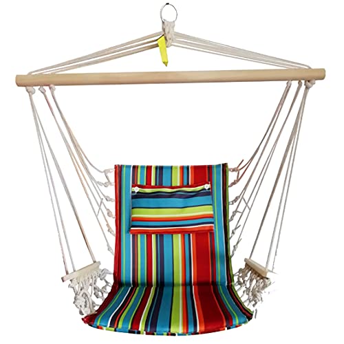 Hammock Chair Hanging Rope Swing, Max 275 Lbs, Cushions Included, Quality Comfortable and Breathable Polycotton Fabric Blend, for Indoor and Outdoor, Tropical Stripes