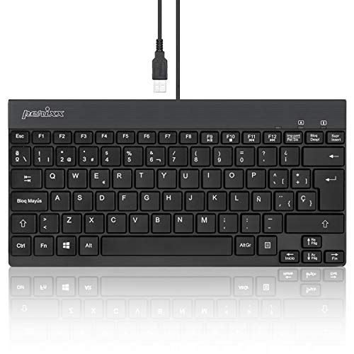Perixx PERIBOARD-426 Mini Teclado de Perfil bajo con Cable USB, Negro, Configuración Español