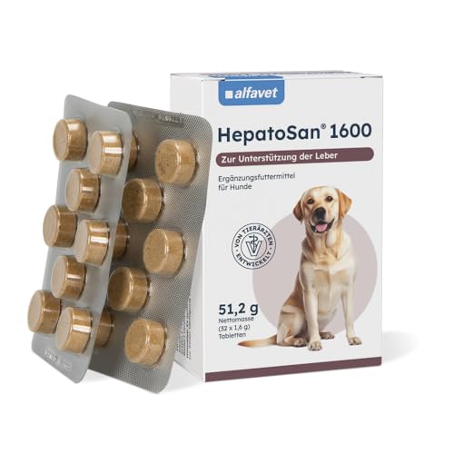 Alfavet HepatoSan 1600 | Doppelpack | 2 x 32 Tabletten | Ergänzungsfuttermittel für größere Hunde | Zur Unterstützung der Leberfunktion bei chronischer Leberinsuffizienz