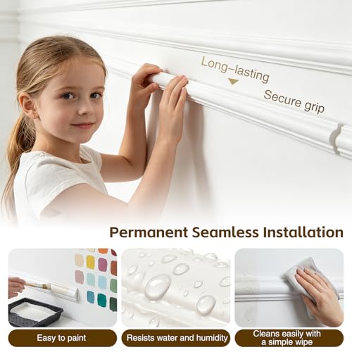Image of 3 Frame Set Peel and Stick Wall Molding Kit,3D Premade Accent Molding, Easy Install Wall Wainscoting & Picture Frame Molding for Living Room, Bedroom, Home Decor(24 x 60in)