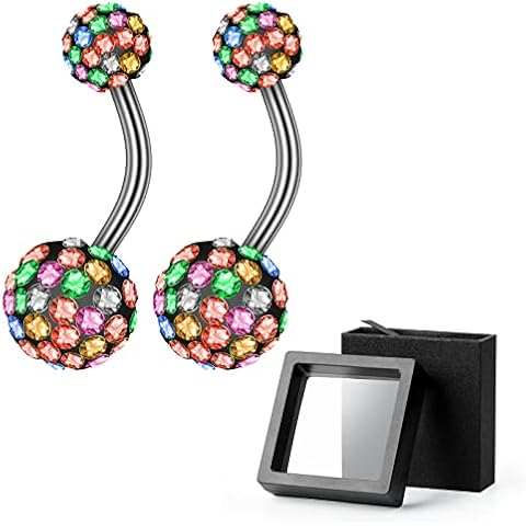 CABBE KALLO Enhance Your Style with 2Pcs Belly Button Rings Set - Stunning Disco Ball Navel Bars - Perfect Navel Piercing Jewelry Gifts for Women Explore Now (Mixed Color) Cover