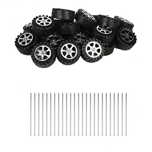 Nobranded 50 pcs 2mm Dia Shaft 42mm Toy Wheel and 25pcs Round Rod Axles for DIY