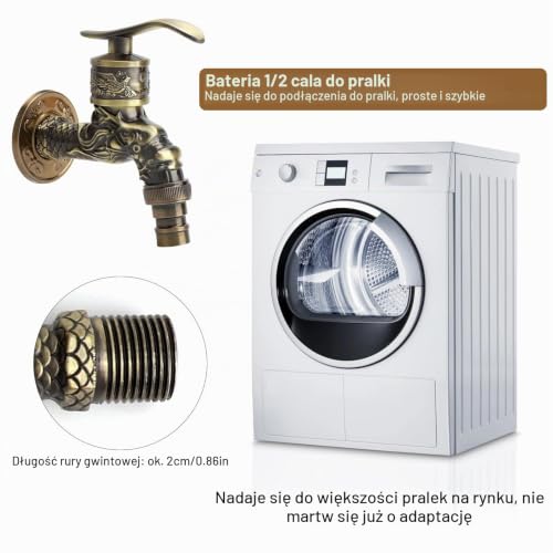 Kran ogrodowy w stylu vintage, 1/2 cala, antyczny wzór smoka, montaż na ścianie, kran zewnętrzny z dekoracją o wyglądzie mosiądzu, wytrzymały stop cynku, do kuchni, łazienki, ogrodu, na zewnątrz