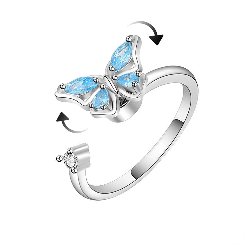 YJZON925 Sterling Silver Anxiety Ring for Women,Adjustable Open Cubic Zirconia Ring with Gift Box,Fidget Spinner Ring for Anxiety Relief