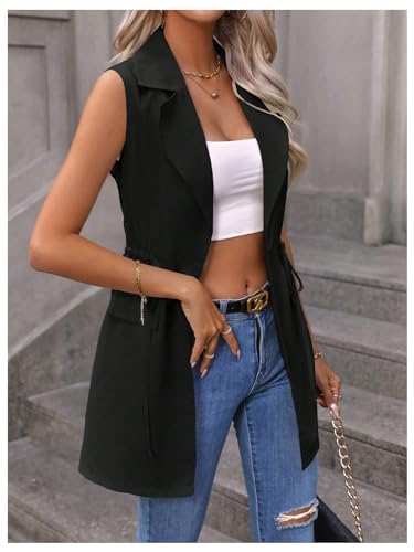 Verdusa Women's Sleeveless Long Cardigans Vest Open Front Cardigan Elegant Jacket with Pocket3