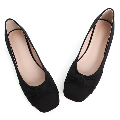 WENJIAZHIZHI Pleated Bowknot Ballet Flats Shoes for Women Suede Dressy Shoes Comfortable Square Toe Slip On Walking Loafers Flats3