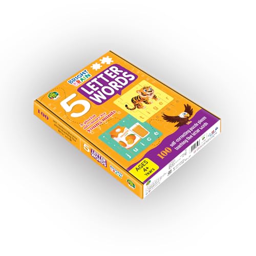 Image of THE BOOK TREE 4+ Years Bright Brain 5 Letter Words Puzzle - Learn to Spell 20 Four Letter Words 100 Pieces- Beautiful Colorful Pictures Age 4+ Gift Box By Majestic Book Club
