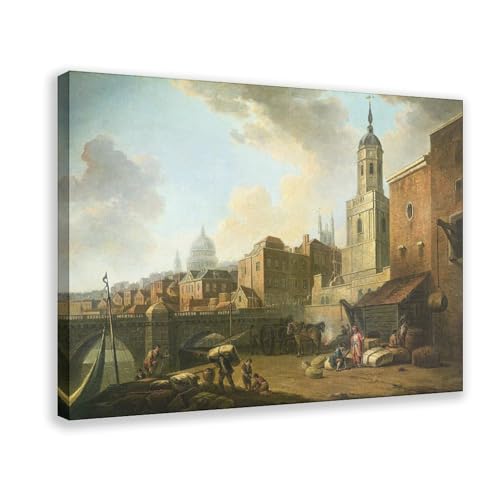 FHDdtR William Marlow,Fresh Wharf Near London Bridge, Poster Bedroom Decor Sports Landscape Office Room Decor Gift Style:Frame 12x18inch