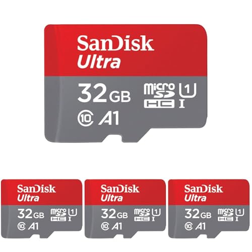 Image of SanDisk 32GB Ultra microSDHC UHS-I Memory Card with Adapter - 120MB /s, C10, U1, Full HD, A1, Micro SD Card - SDSQUA4-032G-GN6MA [New Version] (Pack of 4)