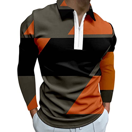 Kamemir Mens Shirts Long Sleeve Men Fashion Loose Lapel Zipper 3D Digital Printing Long Sleeve Top T Shirt Flannel Shirt Tank Tops Men Funny Orange #TOP11