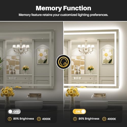 Image of 72x48 Inch LED Bathroom Mirror with Lights, Backlit & Front Lit, Anti-Fog Lighted Bathroom Vanity Mirror for Wall, Memory Function, Dimmable, HD Tempered Glass, Shatter-Proof