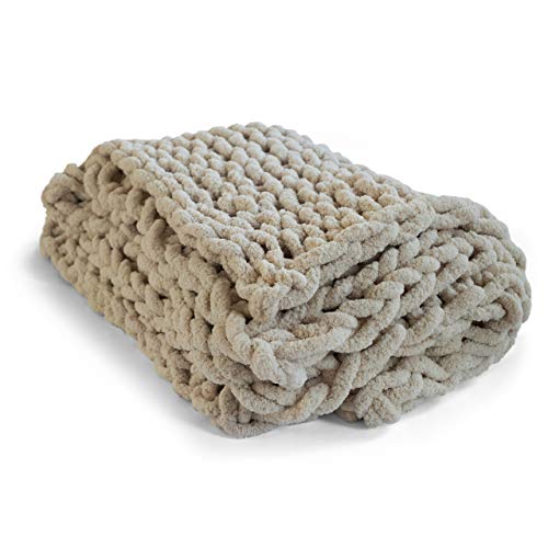 Product Image of the Chunky Knit Blanket- Soft Blanket- Handmade Chenille Yarn Throw Blanket (50x60)