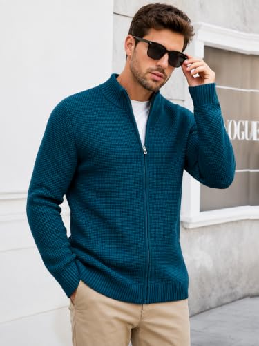 Image of TYSORT Men's Cotton Full Sleeve High Neck Full Zipper Sweater for Men, Cable Knitted Cardigan for Men