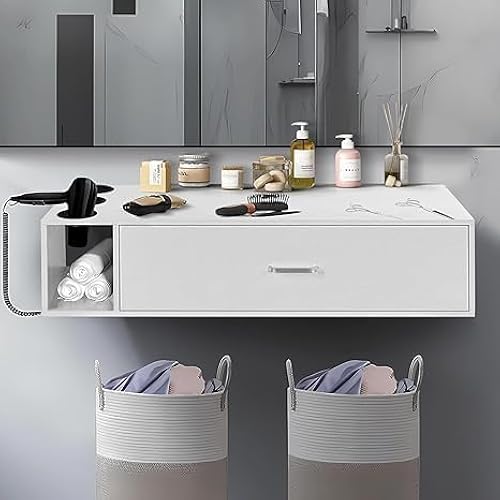 Wall Mount Salon Station, Salon Equipment for Hair Stylist, White Hair Stations with storage for Beauty Salon Equipment, Barber Station with 3 Hair Dryer Holes