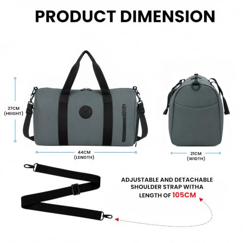 Image of Storite Travel Duffel Bag with Shoe Compartment-Grey, 44x27x21 Cm