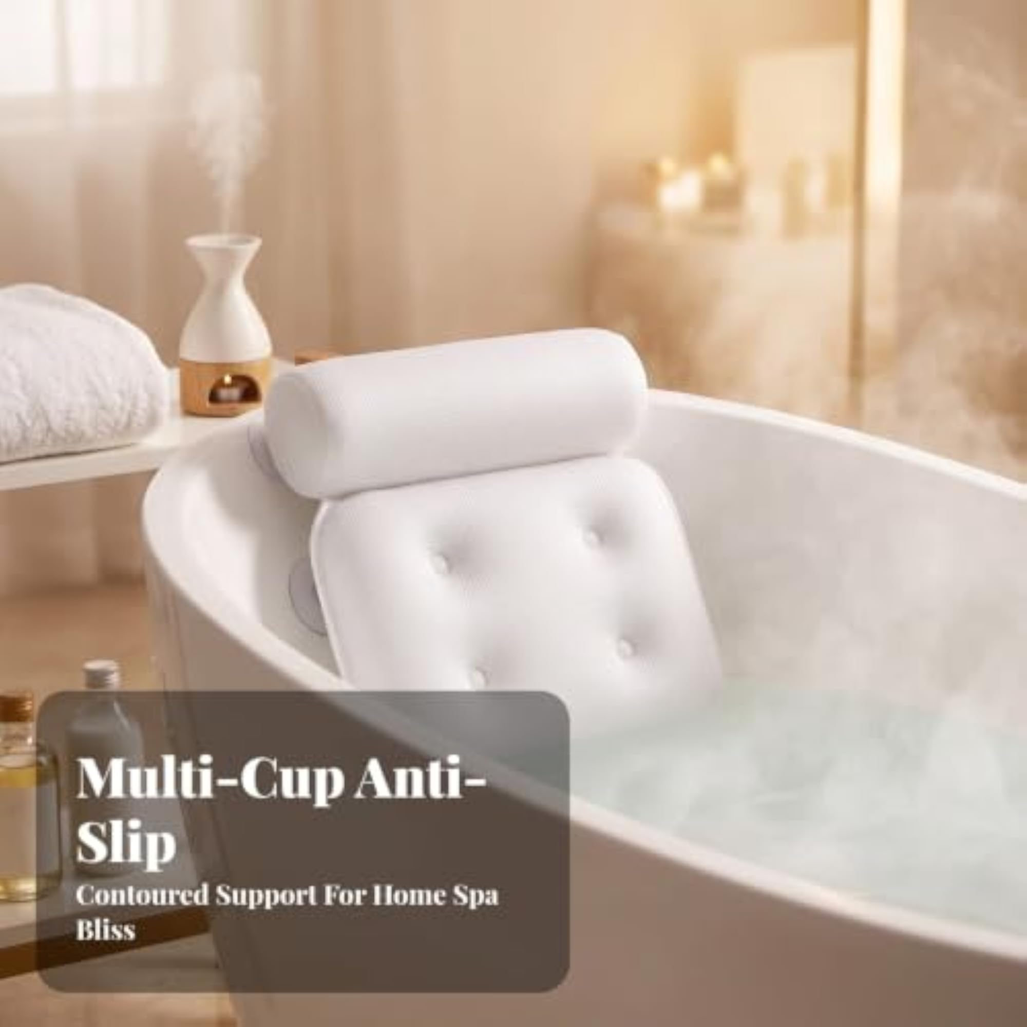 Machine Washable Non-Slip Bath Pillow with Neck Support