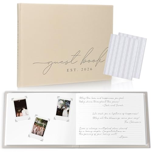 Wedding Guest Book With Personalized 2026 Year - Linen Photo Guestbook...