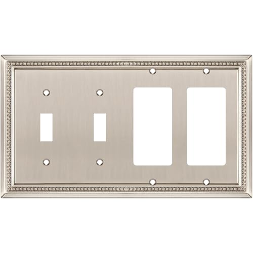 Image of Henne Bery Sunken Pearls Decorative Wall Plate Switch Plate Outlet Cover (Double Toggle /Double Decorator, Satin Nickel)