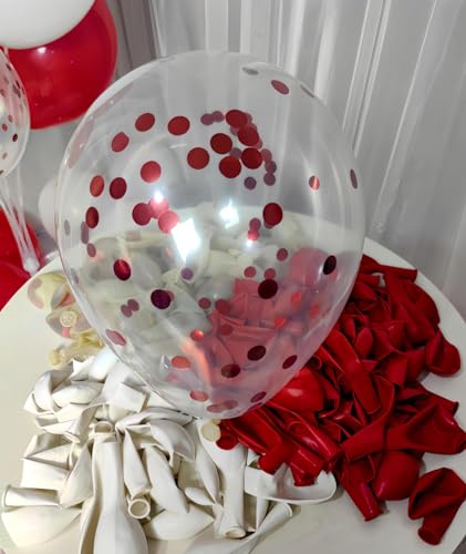 Image of 300 Pack Red and White Balloons 12 Inch Red Confetti Balloon for Various Party Events Decorations