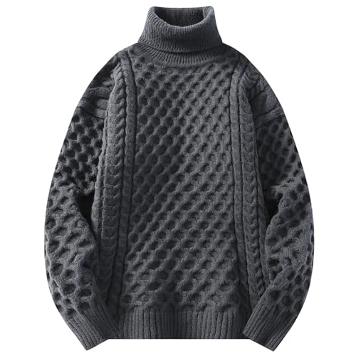 Men'S Streetwear Loose Fit Turtleneck Sweater Solid Thick Warm