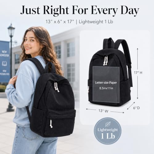 Image of BTOOP School Backpack for Teens Large Corduroy Bookbag Lightweight 15.6 inch Laptop Bag for Girls Women Casual High School College