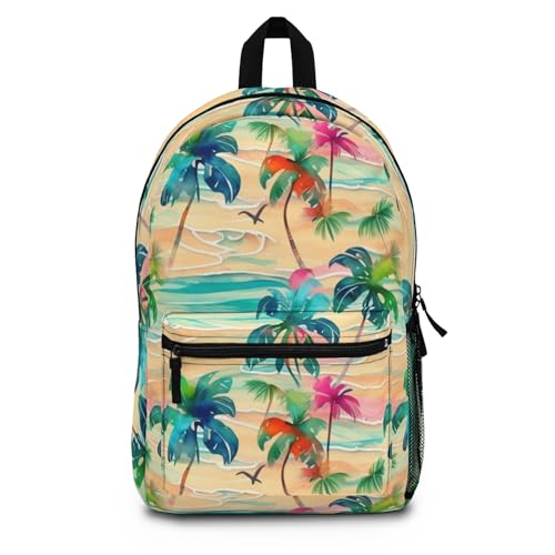 Backpack Tropical Paradise Watercolor with Vibrant Palm Trees and Sunset Hues