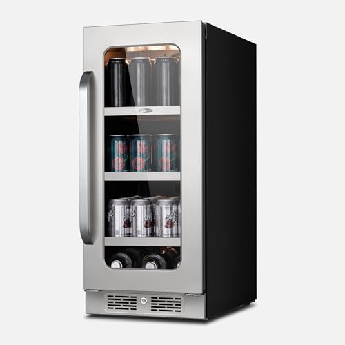Image of Whynter BSR-080SB 15 inch Built-ln 80 Cans Undercounter Stainless Steel Fridge with Reversible Door, Digital Control, Lock, and Carbon Filter Beverage and Wine Refrigerator, Black