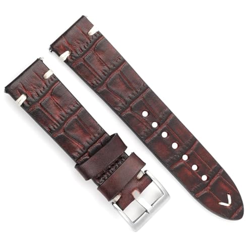 Bracelet de montre en cuir fait main marron café vintage 22mm de haute manufacture