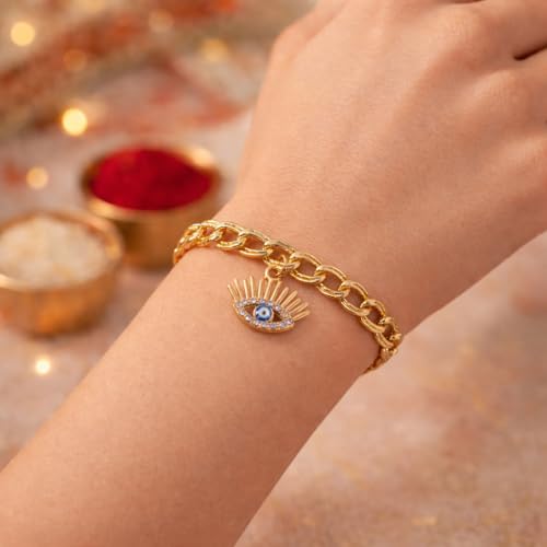 Image of CraftVatika Evil Eye Blue Bracelet for Women Daily Use, Infinity Shape Cubic Zirconia Diamond Bracelet for Women Jewelry for Gift, Adjustable Charm Bracelet Aesthetic Accessories Jewellery friendship