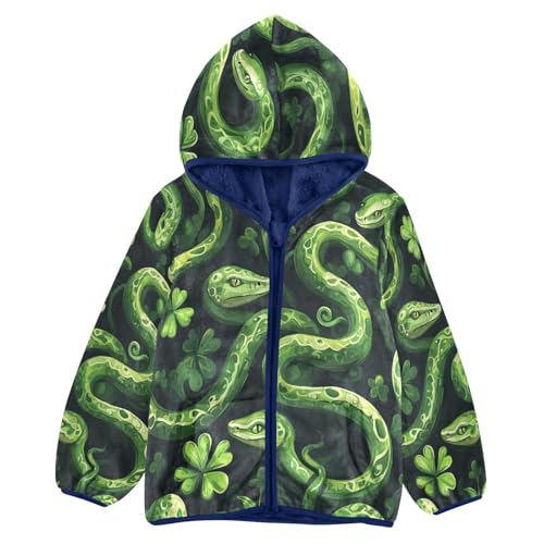 Green Snakes Pattern Toddler Fleece Jacket Girl Boys Hooded Fleece Jacket Coat Warm Outwear Zip-up 3-10T