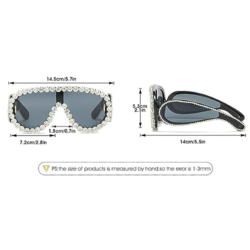 Fashion One Piece Rhinestone Sunglasses For Women Vintage Oversized Silver Shield Diamond Sun Glasses Female Party Shades4