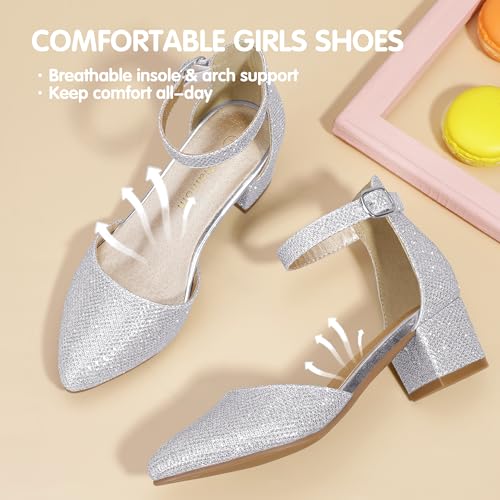 Image of Hehainom Girls Dress Shoes Chunky High Heels Ankle Strap Pumps