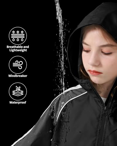 Image of Rolanko Girls Windbreaker Jacket Lightweight Water Resistant Hooded Outwear Jacket for Kids Boys Outdoor Hiking School Travel