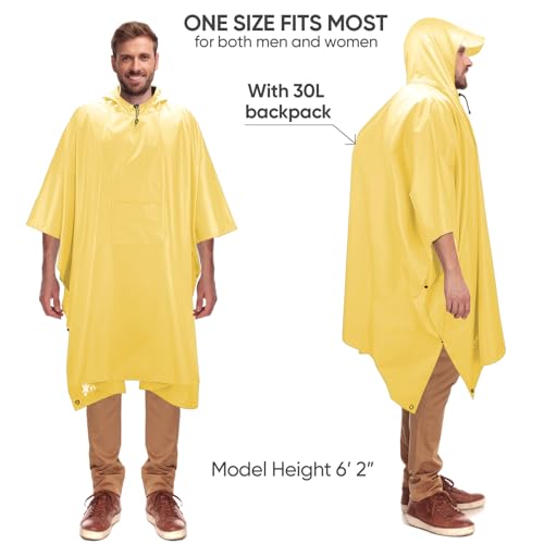 Image of PTEROMY Hooded Rain Poncho for Adult, Waterproof Lightweight Unisex Raincoat for Hiking Camping Emergency