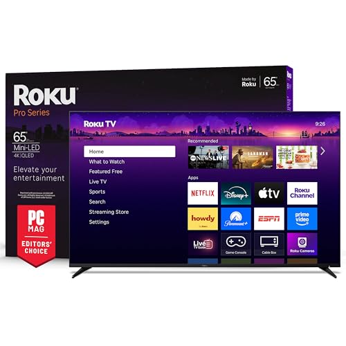 Roku Smart TV 2025 – 65-Inch Pro Series, Mini-LED TV – RokuTV with Backlit Voice Remote Pro – Flat Screen 4K QLED Television with 120Hz Refresh Rate & Dolby Vision IQ, Live News, Sports, Entertainment