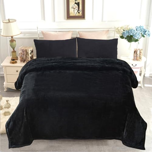 Image of JYK Fleece Plush Blanket 4.4 LB, 1 Ply, Korean Mink Blanket King 85 inch x 95 inch - Super Soft and Warm, Lightweight and Cozy Fuzzy Solid Color Fleece Blanket for Bed, Black