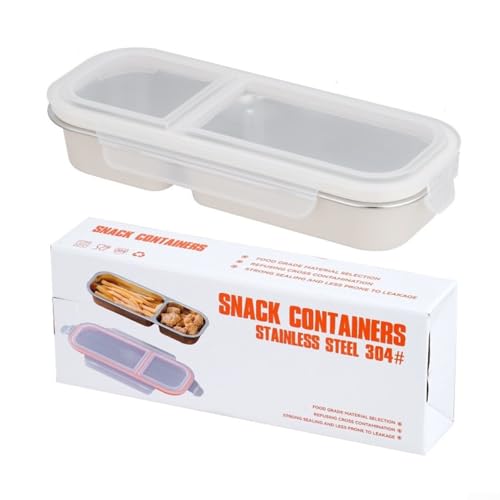 Boîte alimentaire portable en acier inoxydable avec design anti-fuite avec 2 et 3 compartiments pour collations (2 compartiments blancs)