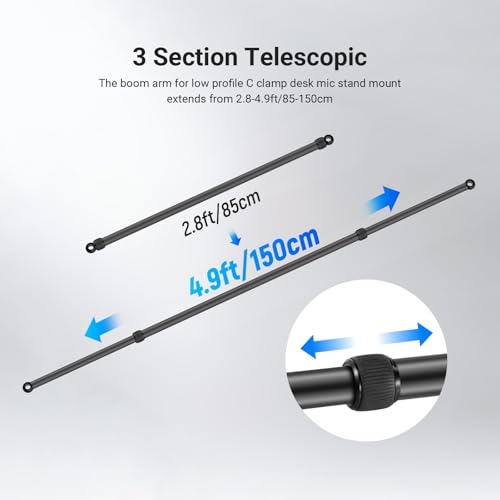 Image of NEEWER 2.8-4.9ft Horizontal Boom Arm Only for NEEWER NK002 & NK003 Overhead Desk Camera Mount Rig Webcam Stand, Telescopic Crossarm for Phone Holder LED Light Video Recording Streaming, NK009