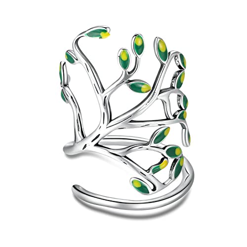 Bague arbre de vie femme avec feuilles d'arbre vertes, bijou raffiné ajustable