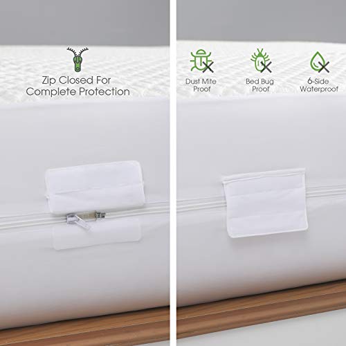 Queen Waterproof Bamboo Mattress Protector Zippered-360 Top Removable Mattress Encasement-Cooling Bed Bug Mattress Cover 10-13\'\' Deep-Hypoallergenic