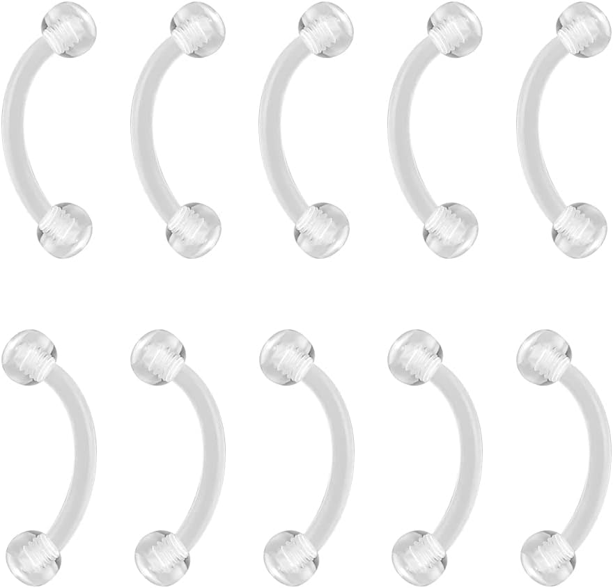 6ixGosh16g Curved Barbell Bridge Eyebrow Piercing Retainer Jewelry, Snake Eyes Tongue Rings, Bioflex Plastic Clear Piercing Retainer Belly Button Ring, Labret Rook Helix Tragus Piercing Earring Jewelry 6-12mm