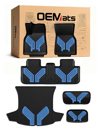 Image of Premium Color TPE Floor Mats 6-PCS for Tesla Model Y Juniper 2025 2026 |Sky Blue Wing Design | Car Mat Full Set Front & Rear | All-Weather Protection, Pet & Child-Friendly Accessories