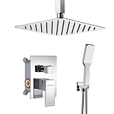 OLEAH Bathroom Mixer Shower Set Chrome Finish Ceiling Mount Shower System With Valve Including Rainfall Shower Head & Handheld Massage Shower Head Possess Self-cleaning Technology
