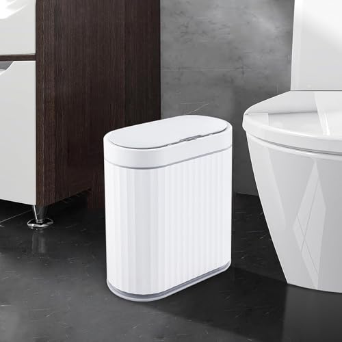 Image of jinligogo ELPHECO Touchless Bathroom Trash Can with Lid, 2.5 Gallon / 10 Liter Slim Motion Sensor Garbage Bin, Waterproof Automatic Small Trash Can for Bathroom, Bedroom, Kitchen, Office (White)