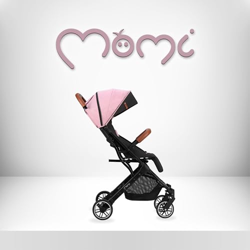 MoMi ESTELLE Kinderwagen ab 6. Monat (bis 15 kg), klappbarer Buggy mit 5-Punkt-Sicherheitsgurt, Einkaufskorb und Liegefunktion, Teleskop-Stange zum Ziehen, steht nach dem Zusammenklappen