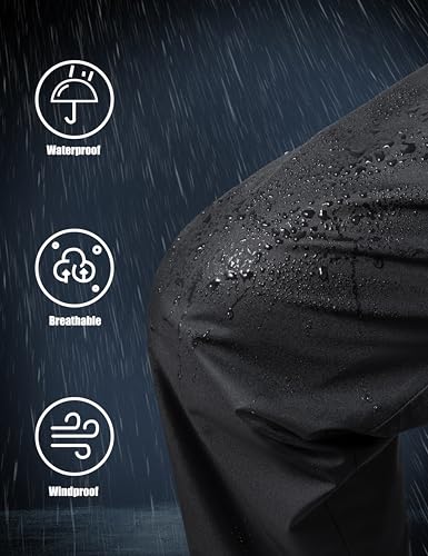 Ubon Men's Black Waterproof Rain Pants, Packable Golf Hiking Pants3
